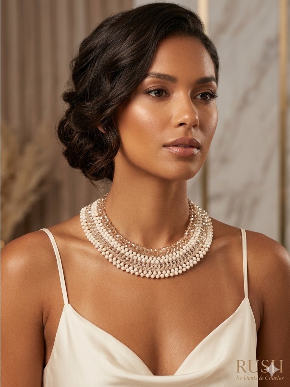 Rush By Denis & Charles Champagne Crystal Collar Necklace Chocker